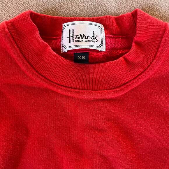Vintage Harrods London Knightsbridge Embroidered Red Sweatshirt - Picture 3 of 6